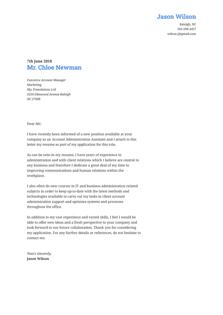 Cover Letter Example Resume