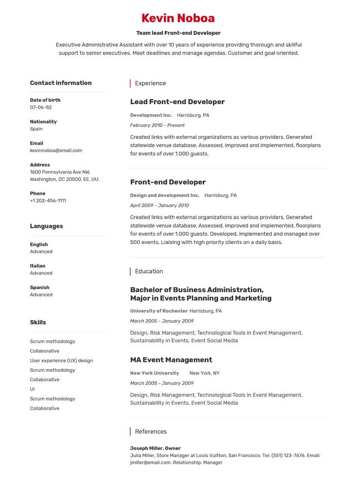 CV template Johannesburg