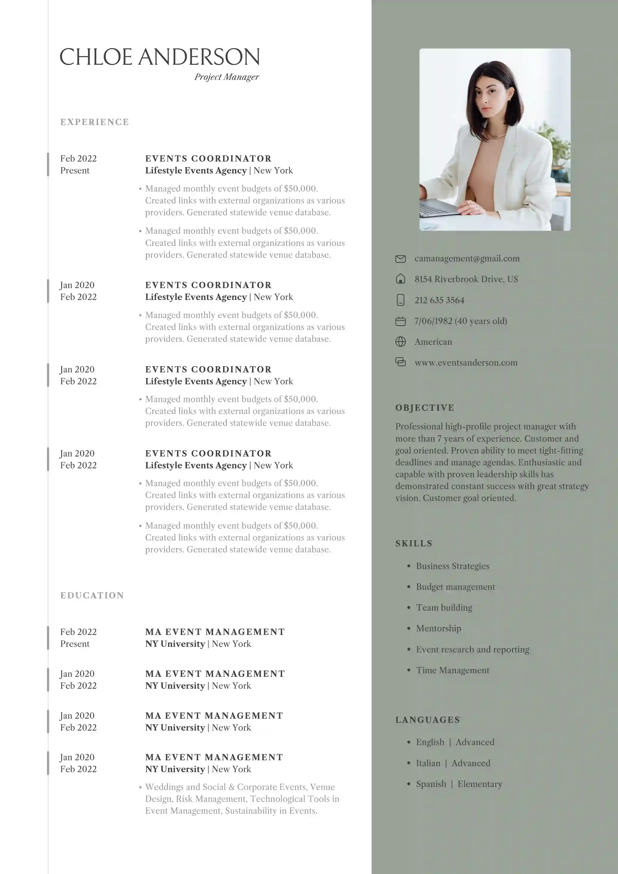 CV template Amsterdam