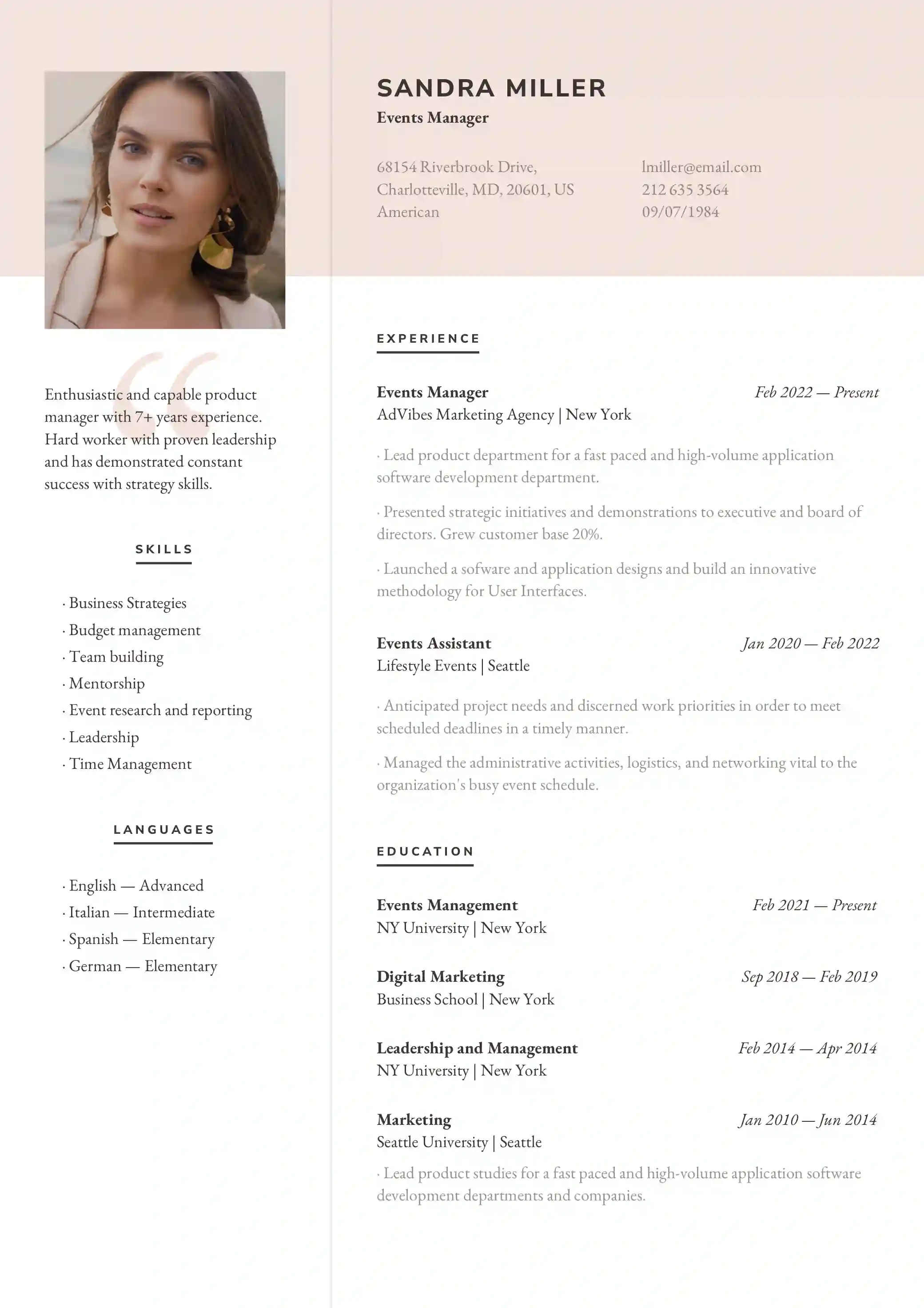 CV template Vienna