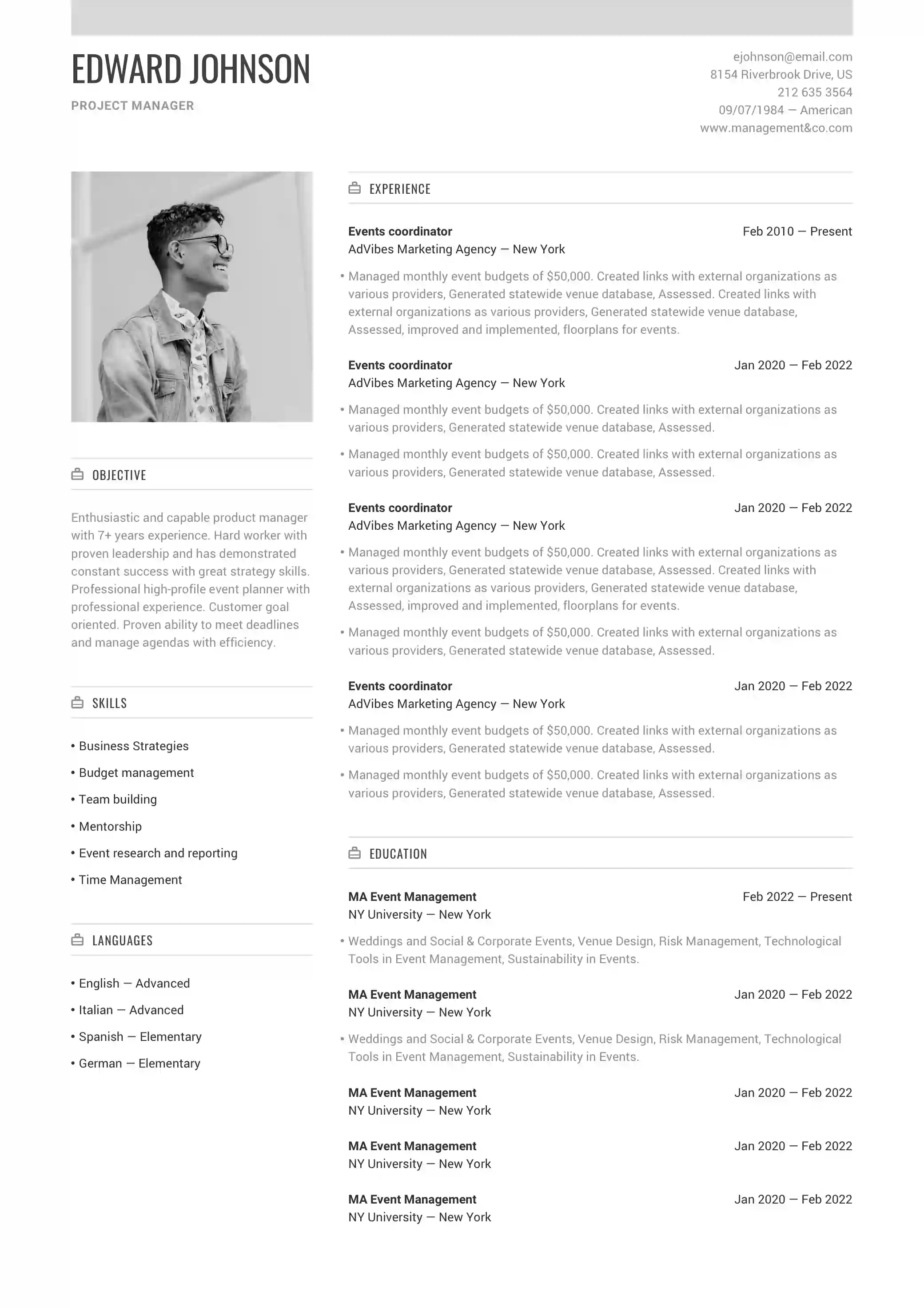 CV template Zurich