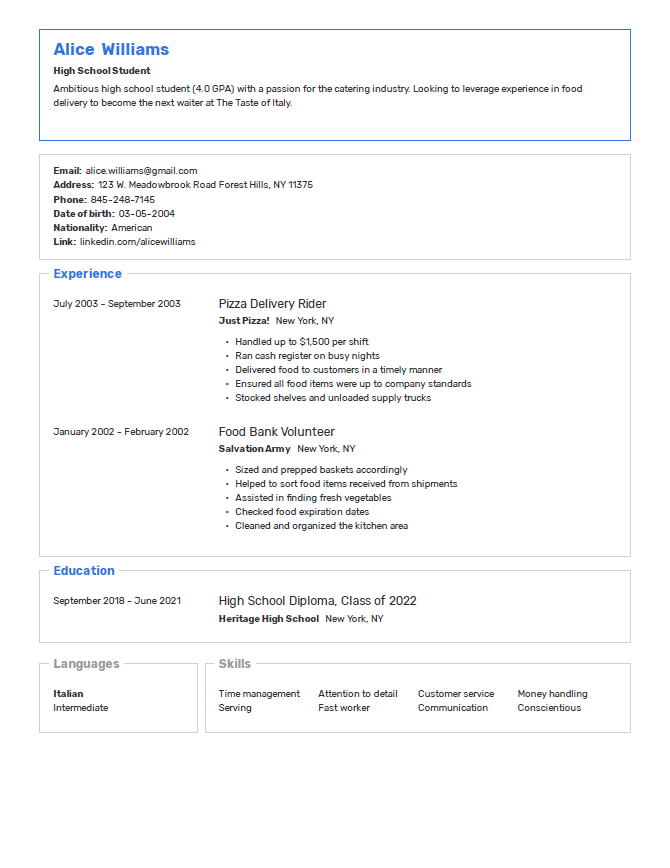 resume examples 2022 for high school students