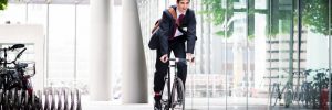 businessman on bicycle in Europe