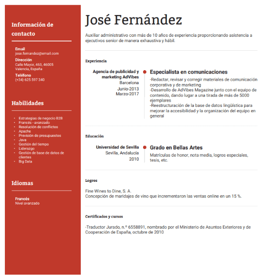 Spanish Resume Template