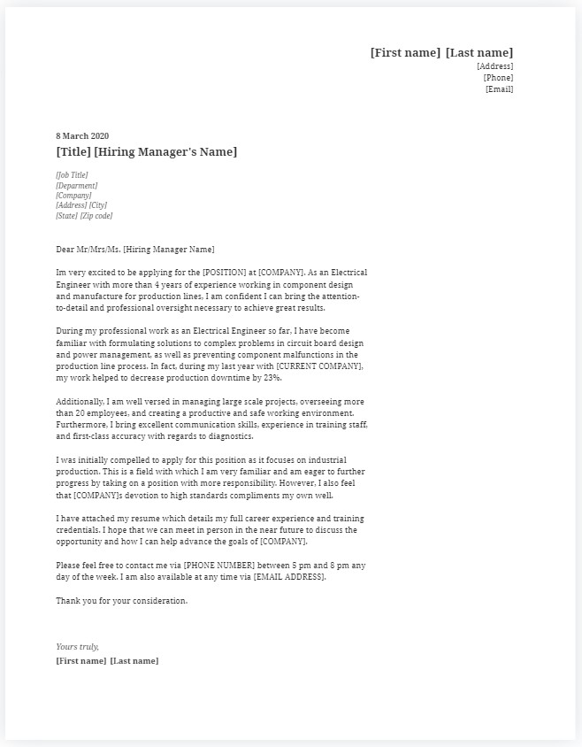 Engineer Cover Letter Example Cover Letter Example Letter Example My 