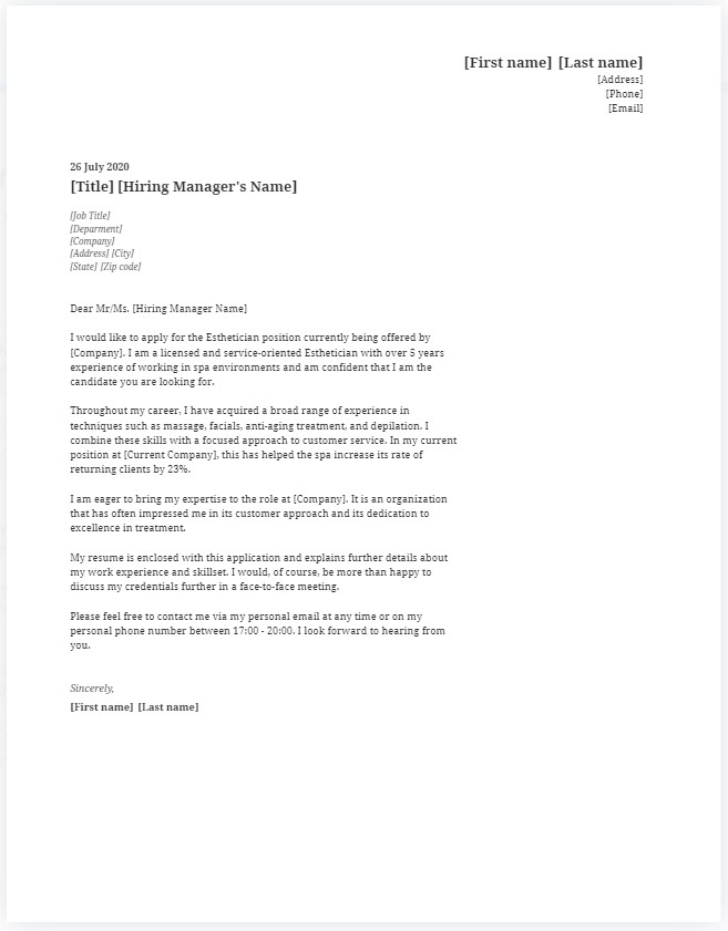 Esthetician Cover Letter Example And Tips