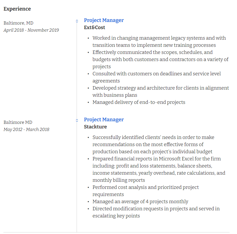 how to write the working experience in resume
