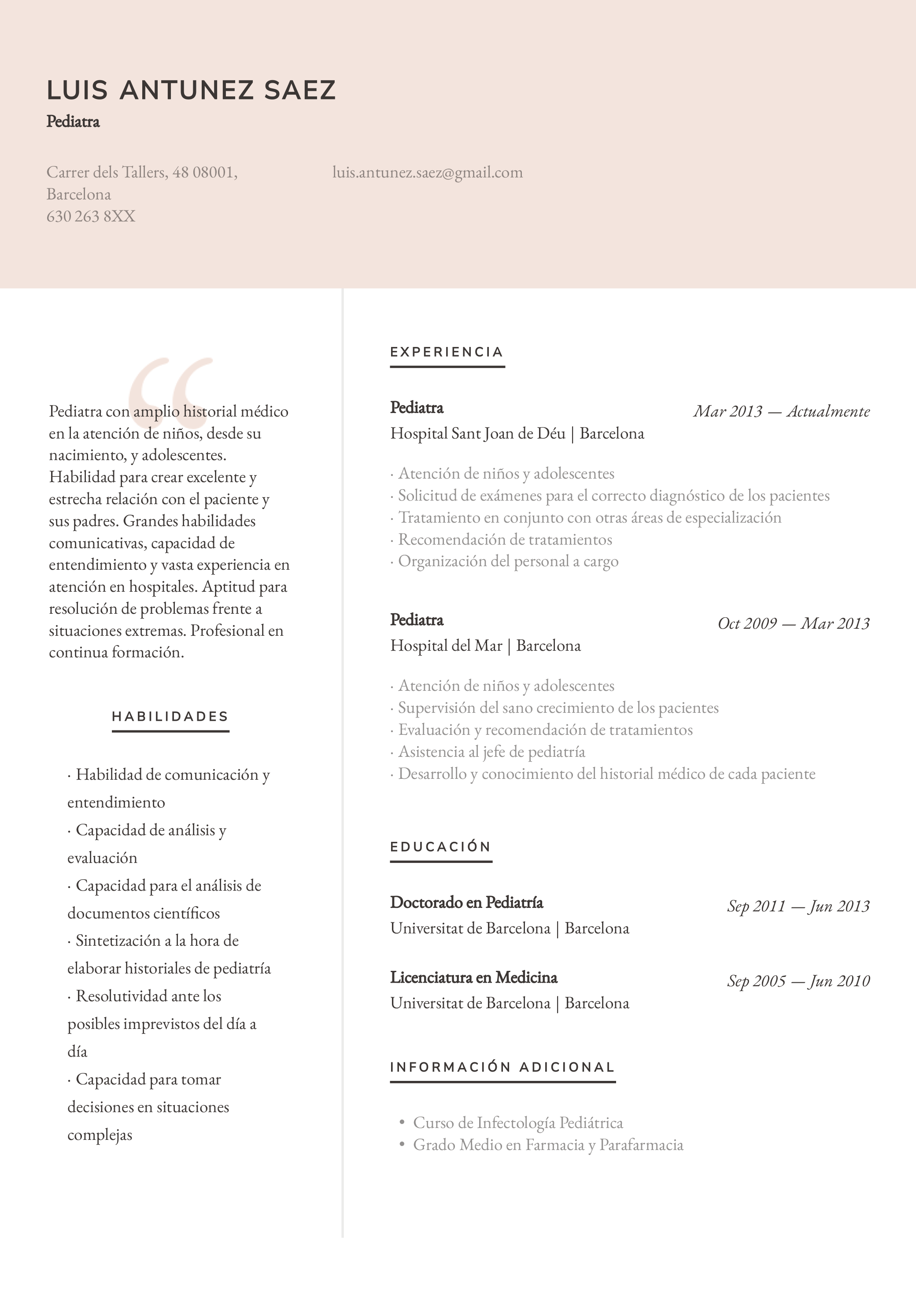 Modelo de curr culum vitae para - CV Pediatra 