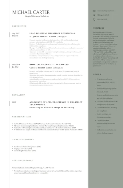 hospital pharmacy technician resume example