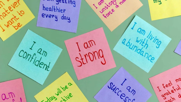 A group of sticky notes with the words i am strong.