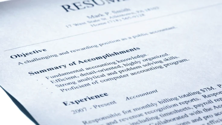 An example of a resume on a white paper.