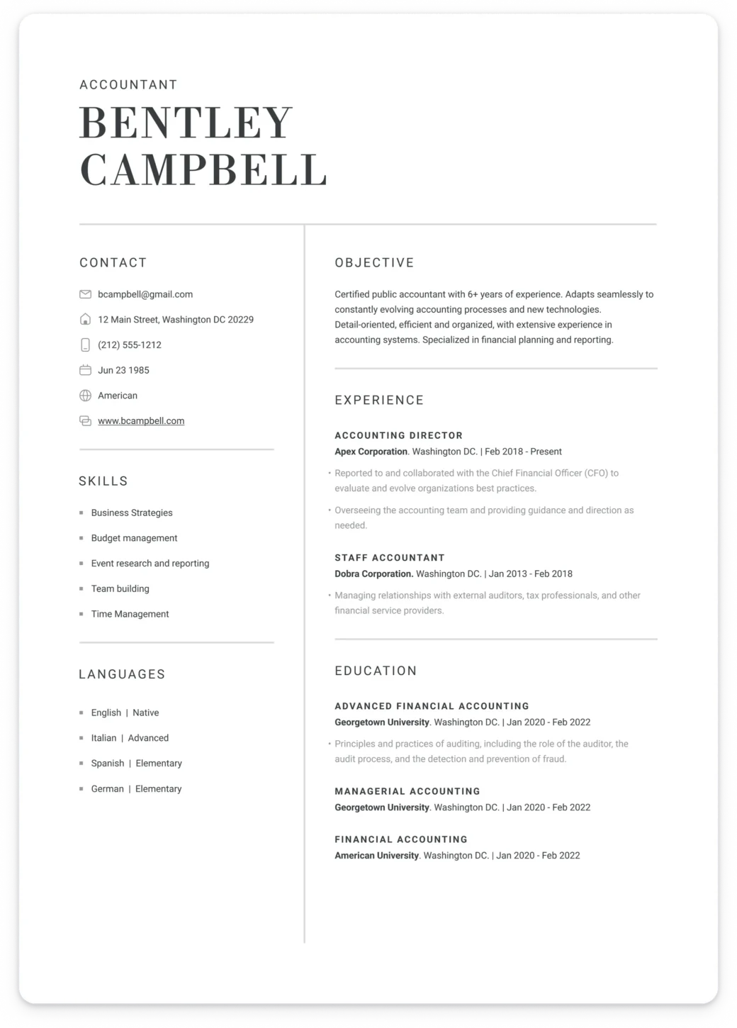 resume template for coaching job