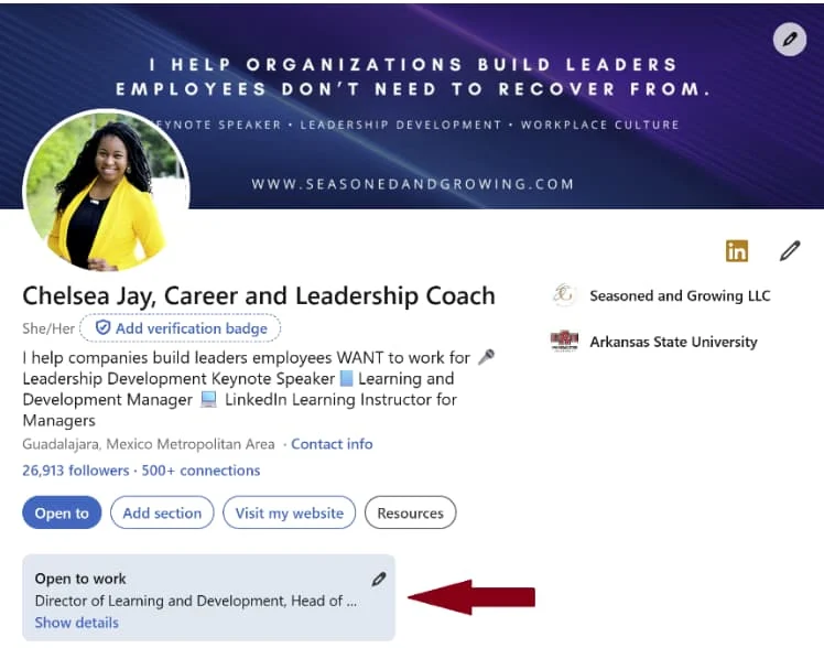 open profile open to work linkedin