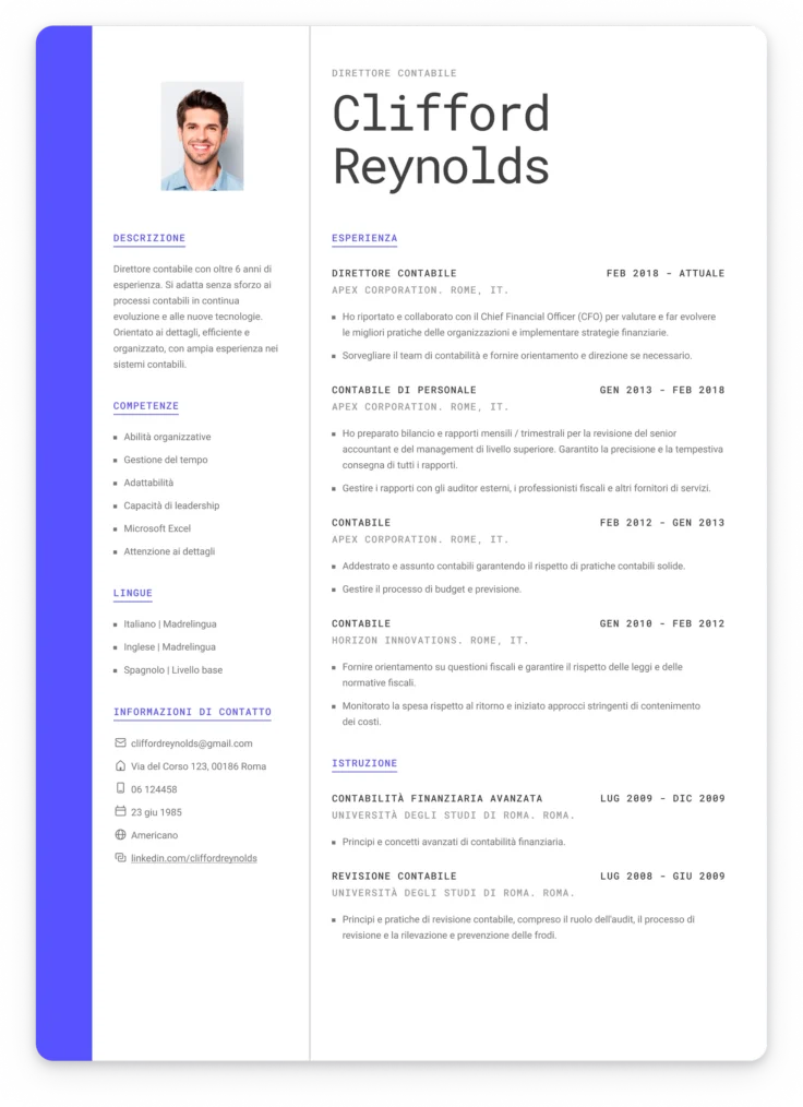 italian cv template example