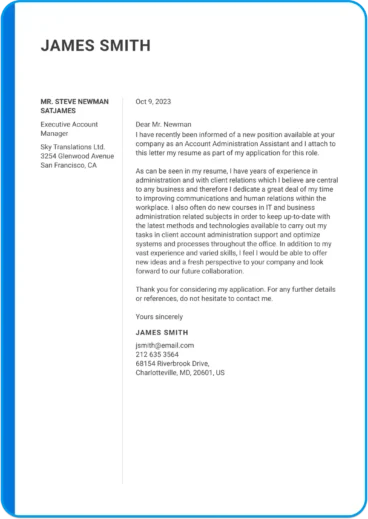 sample cover letter for admin assistant position