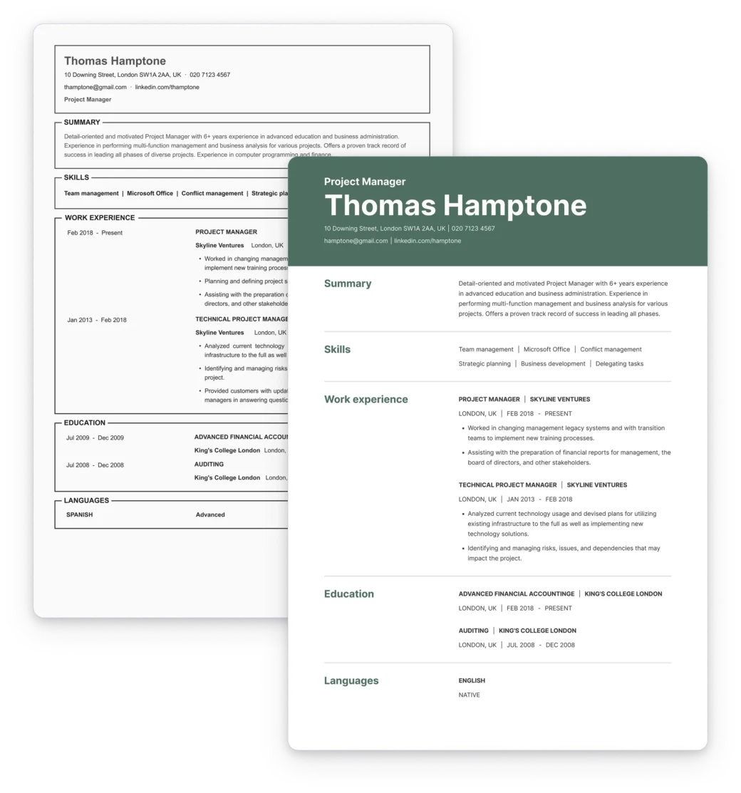 one page resume templates