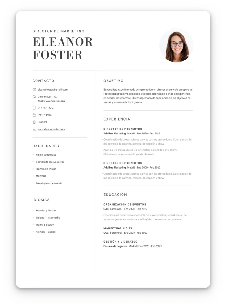 spanish CV example