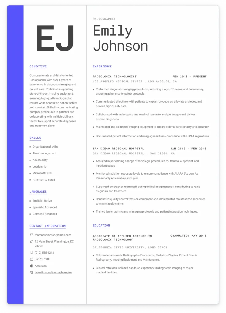 Radiographer Resume Samples