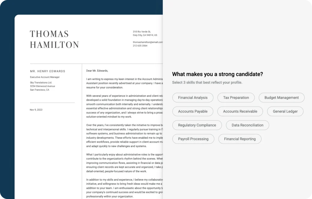 select skills to generate cover letter