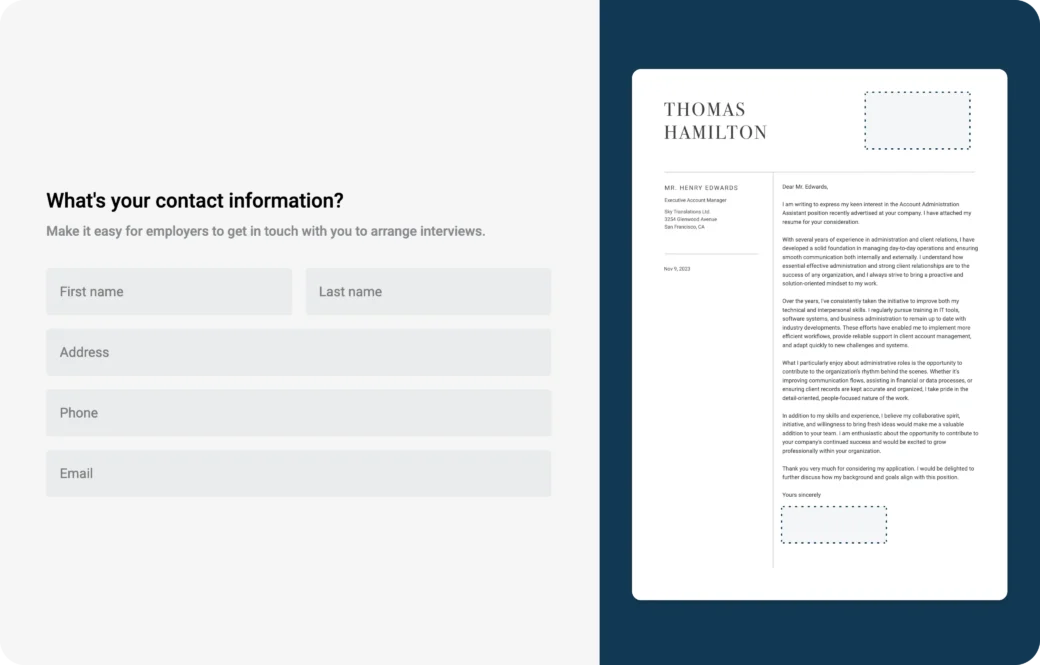add contact information to cover letter