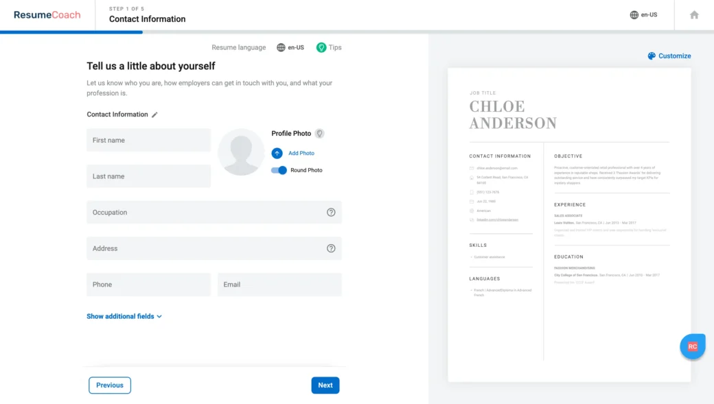 complete your contact information