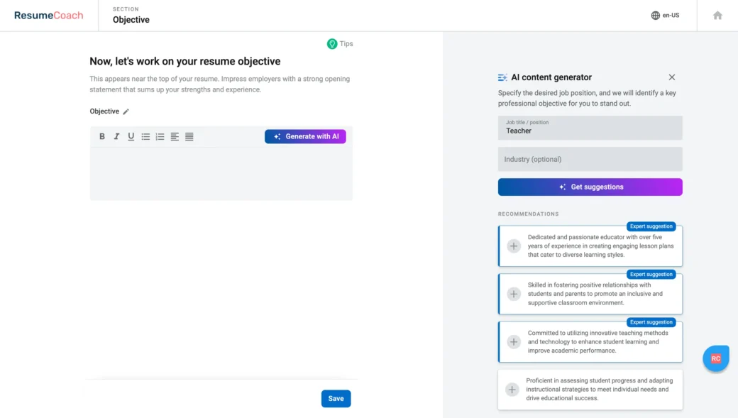 resumecoach resume summary ai generator