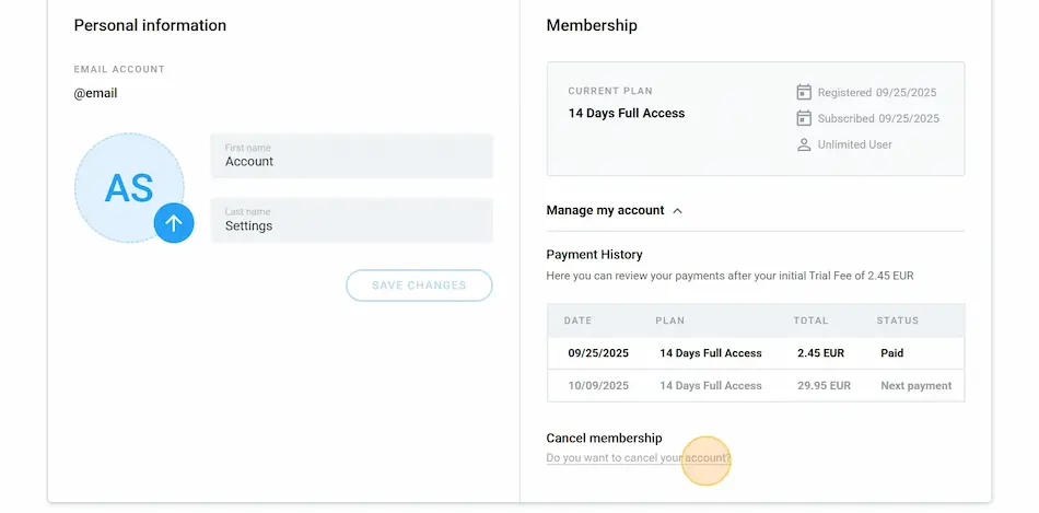 cancel membership section