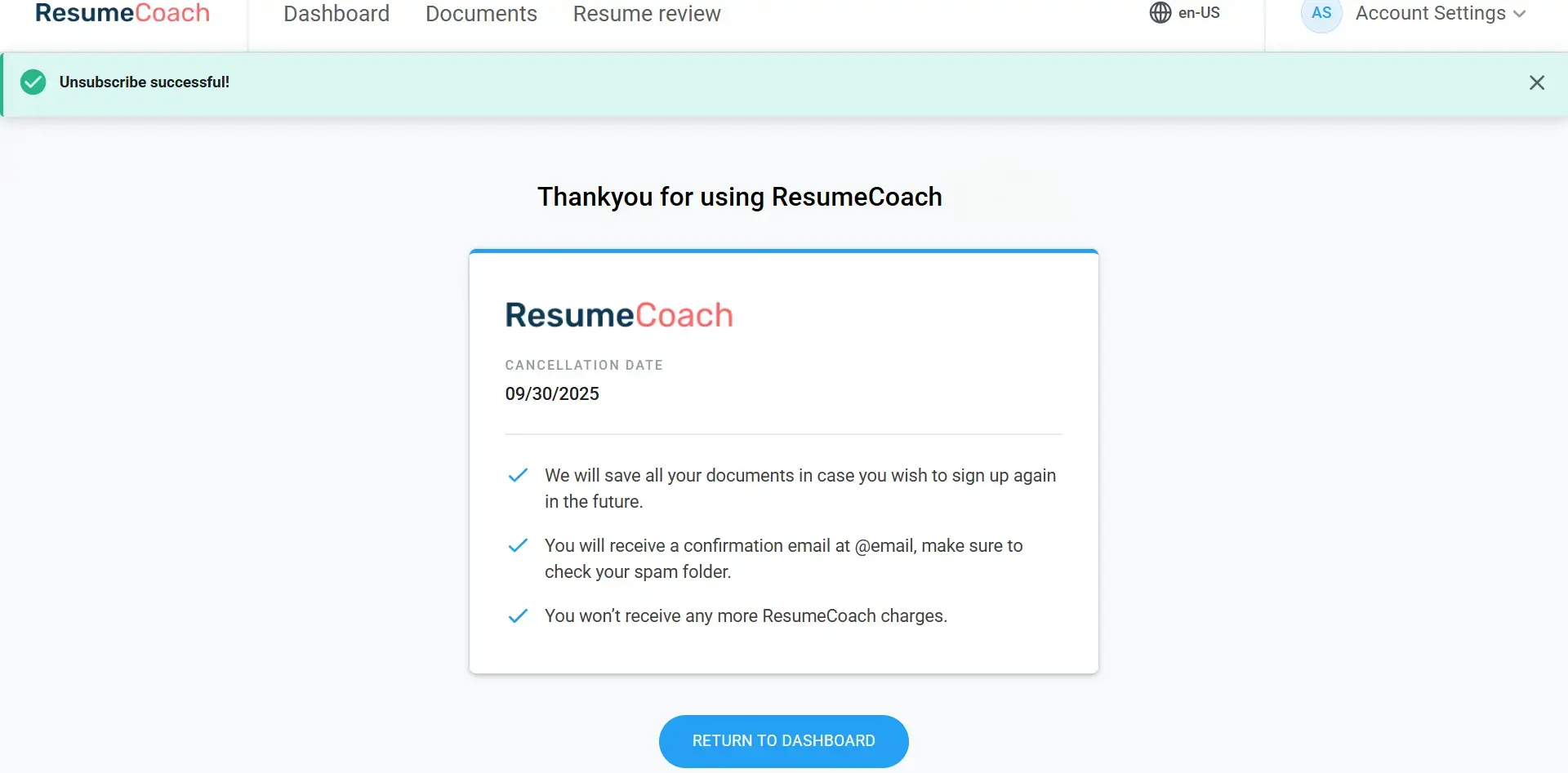 Unsubscription confirmation