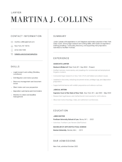 lawyer resume example