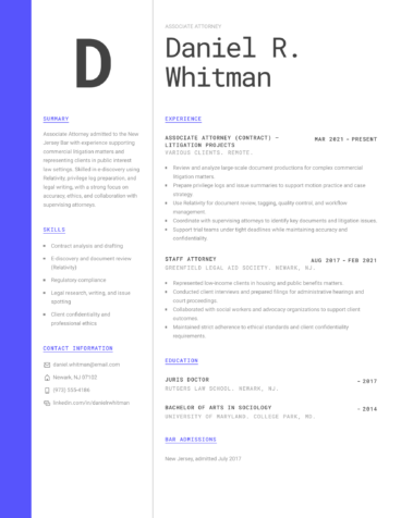 associate attorney resume example