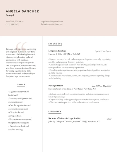paralegal resume example