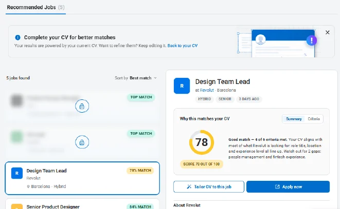 Our resume match tool finds real open positions