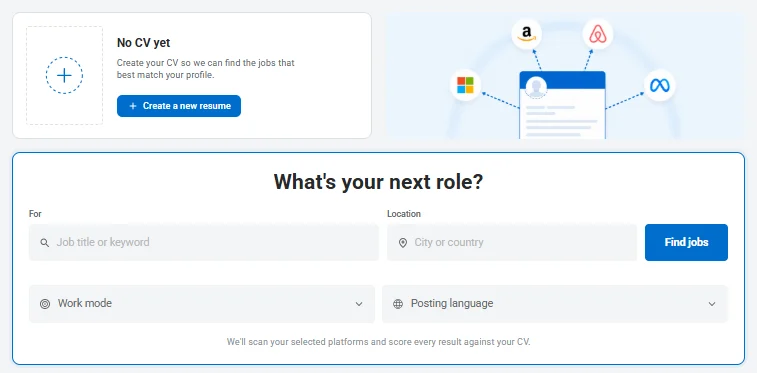 Upload or select your resume on the job match tool